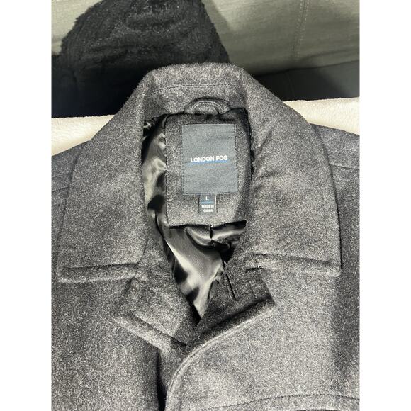 London Fog Mens Coat Gray Long Sleeve Sz Large L Button Up Wool Blend Dry Clean - Picture 13 of 16